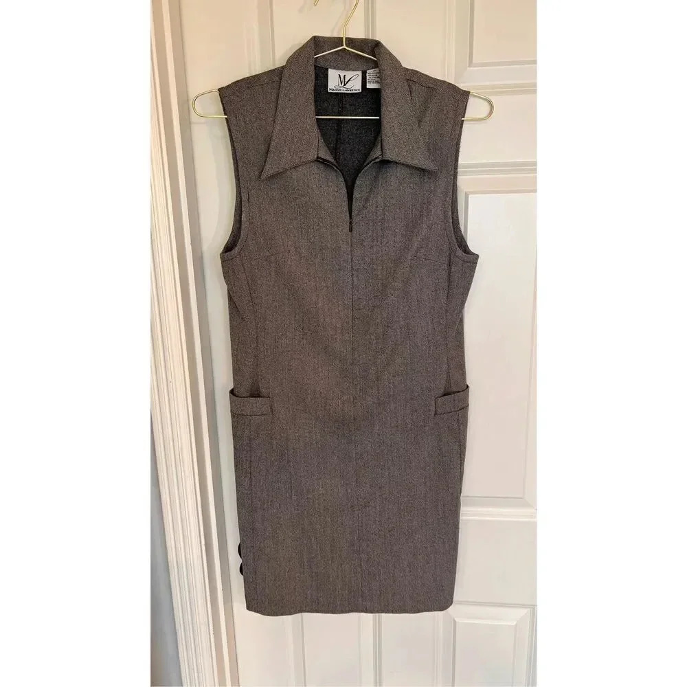 Maggie Lawrence Women’s Size 10 Full Zip Sleeveless‎ Grey Midi Dress Formal